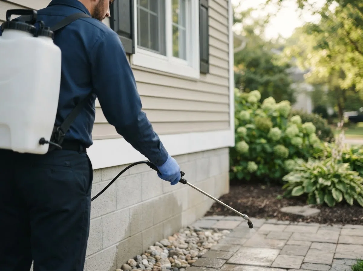Pest control technician inspecting a home in Franklin, VT
